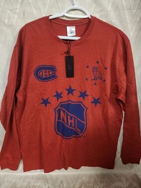 OVO October's Very Own Men's Red NHL Graphic Long-Sleeve Shirt